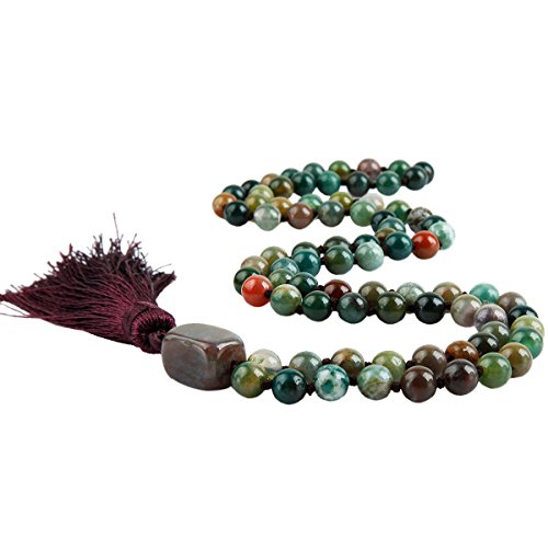 Image of Nupuyai Gemstone Mala Healing Crystal Beads Necklace, Tassel Meditation Yoga Bracelet, Boho Statement Long Chain