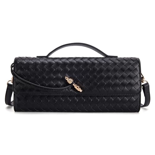 ROMANTIC CROWN Bolsa Feminina Bolsa Clutch Noite Bolsa Transversal Bolsa de Ombro Bolsa Mão com Trançado, Couro PU Vegan, com Alça Ajustável e Fecho de Nó, Para Casamento, Festa, Uso Diário (Preto)