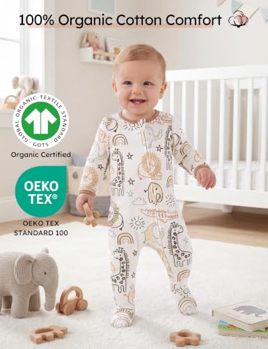 Image of Yoofoss Baby Pajamas 100% Organic Cotton Baby Sleepers for Newborn 0-3 3-6 6-9 Months Boys Girl Clothes 3pcs Footed PJs