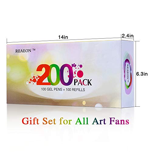 Reaeon 200 Gel Pens Coloring Set - 100 Gel Colored Pen plus 100 Refills for Adults Coloring Books, Drawing, Writing