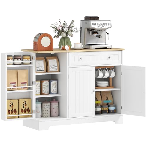 HOMCOM Buffet Cuisine, îlot de Cuisine avec étagères de Porte, 3 Portes, tiroir et étagère réglable, Style Moderne, Meuble de Rangement pour Salle à Manger,...