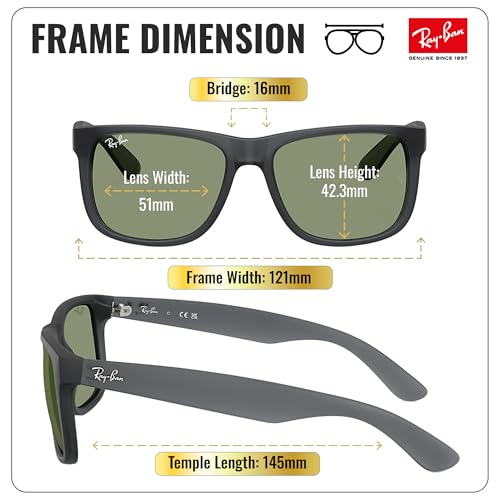 Image of Ray-Ban RB4165 JUSTIN CLASSIC Square Shape Sunglasses for Men with Official Eyewear Kit