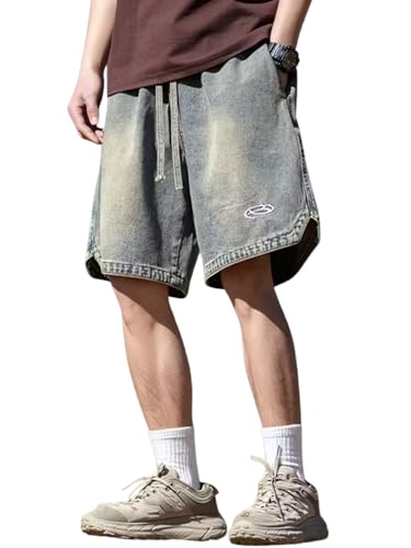 Image of GRECIILOOKS Denim Shorts for Men Stylish | Casual Knee Length Washed Jorts | Regular Fit Jeans Half Pant for Men with Distressed Design | Bermuda Mens Shorts for Summer Travel Streetwear