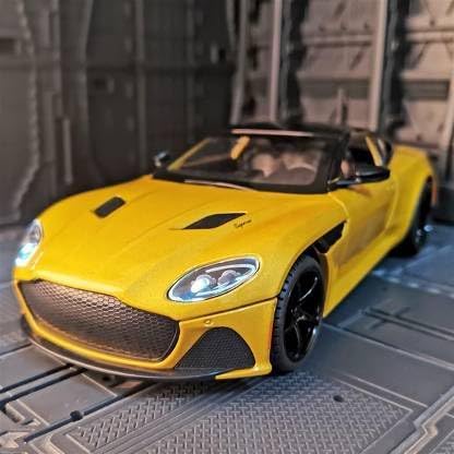 Image of 1:24 Alloy Die Cast Metal Car Scale Model Aston Martin Metal Diecast Car Pullback with Sound Light Toy Car for Kids Best Gifts Toys for Boys. (Yellow)