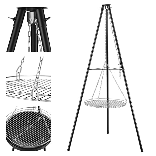 Gregman Roast 30 Schwenkgrill mit Feuerschale Dreibein für Feuerschale Holzkohlegrill 2in1 mit höhenverstellbarem Grillrost Faltbarer Gartengrill für Terrasse und Camping Schwarz