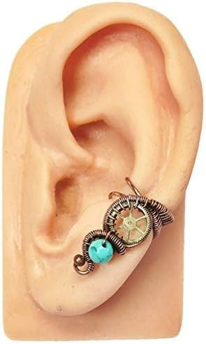 Turquoise and Bronze Steampunk Ear Cuff; Non-pierced Earring - RIGHT EAR ONLY
