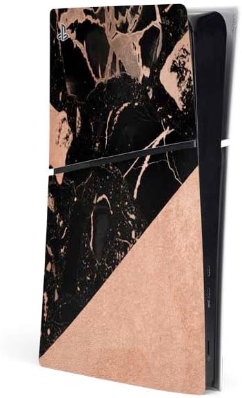 Skinit Decal Gaming Skin Compatible with PS5 Slim Digital Edition Console - Black and Rose Gold Marble Split Design