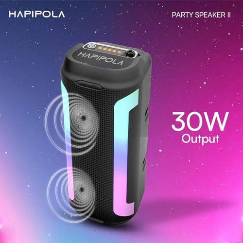 Image of HAPIPOLA Party Speaker II 30W Multi-Media Bluetooth Party Speaker with Wired Mic for Karaoke Portable Bluetooth Speaker, RGB LED Light, Wireless Music