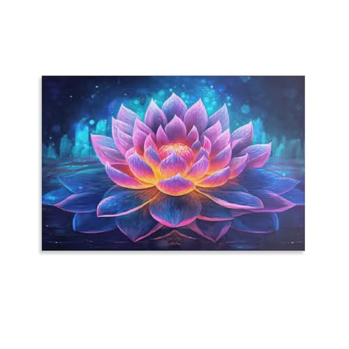 Toile imprimée de qualité supérieure Glowing Lotus Flower art mural grand format 50x75cm