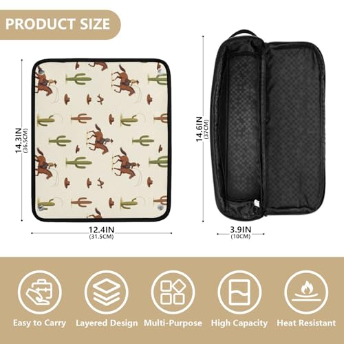 Bolsa de viaje para herramientas de cabello y tapete resistente al calor con cierre, organizador de gran capacidad para planchas de pelo, rizadores y accesorios estilo vaquero y cactus miniatura 4