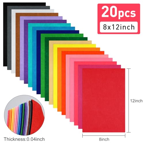 20 pcs felt fabric sheet 834 x 1234 assorted color felt fabric sheets for crafts diy handcraft sewing squares patchwork nonwoven