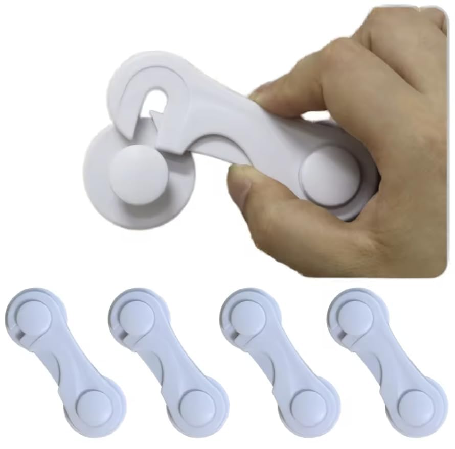 Cabinet Locks – Adoric Life Child Safety Locks 4 Pack – Baby Safety Cabinet Locks – Baby Proofing Cabinet Kitchen System with Strong Adhesive Tape