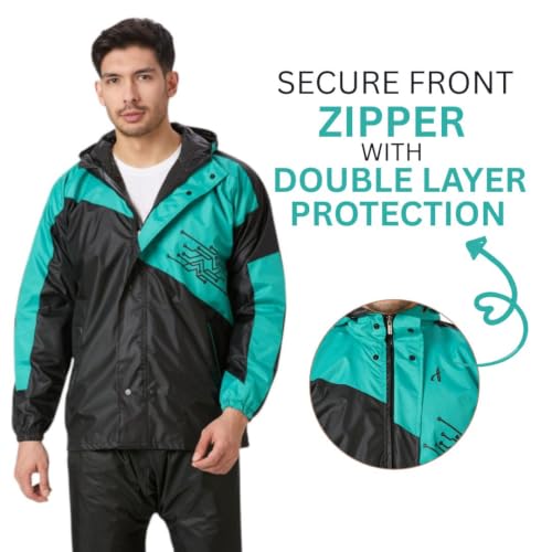Image of Aashi Polyester Rain Coat for Men with Hood, Waterproof Rainwear Suit for Bike Riders with Polyester Jacket and Pants with Pockets
