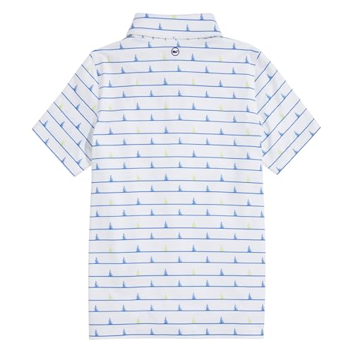 Image of vineyard vines Boys Printed Sankaty Polo, Boat Stripe - White Cap, Small