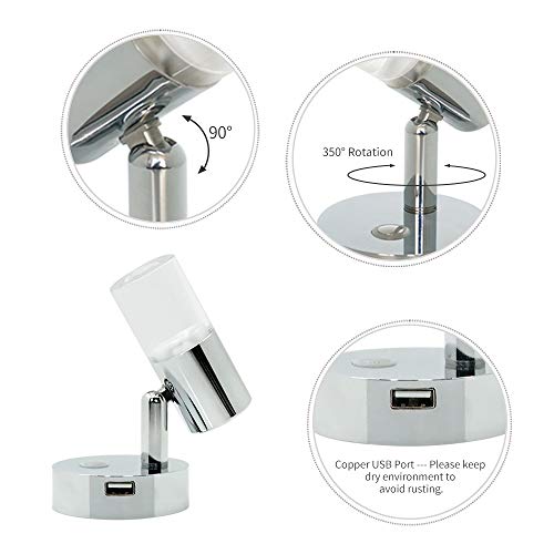 Thalassa 12V Rv Reading Light With Usb Port Adjustable Touch Dimmer Switch, Flexible Polished Chrome Body And Acrylic Lampshade, Diameter Install On Rv Caravan Trailer Car Boat Ship #TOP3