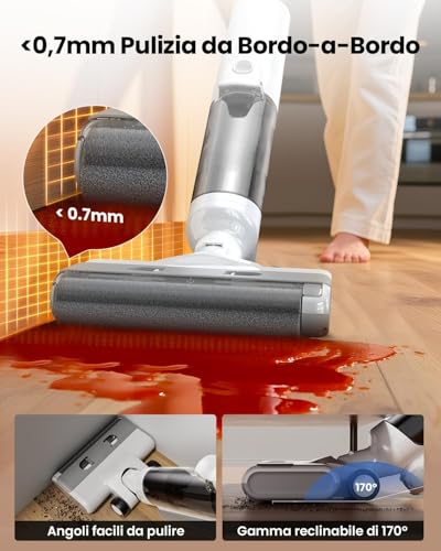 Proscenic F10 Ultra+ Aspirapolvere Senza Fili Lavapavimenti 3-In-1, Per Solidi E Liquidi Da 60 Minuti, Aspirapolvere Leggero Per Solidi E Liquidi 1,3L, Autopulente, Pulizia Di Angoli E Bordi - 7