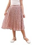 GORLYA Girls Chiffon Pleated Elastic High Waist A-Line Boho Swing Maxi Long Skirt 4-14T (GOR1115,6Y,PinkFloral)