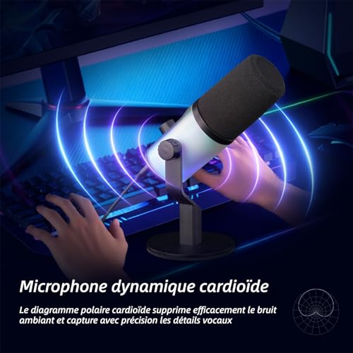 Microphone dynamique RGB de diffusion compatible PC et Mac