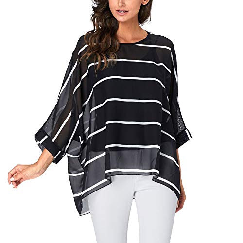 Image of Ckikiou Plus Size Batwing Flowy Semi Sheer Chiffon Blouse Tunic for Women Summer Floral Print Boho Beach Cover ups
