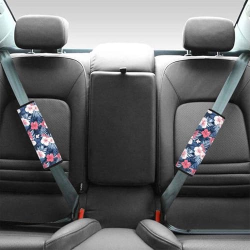 Image of AFPANQZ Pink Tropical Flowers Car Seat Belt Cover Cushion Universal Fit Two-Packs Automotive Seat Belt Pillow for Kids Children Seat Cushion Shoulder Straps Cushion for Bags