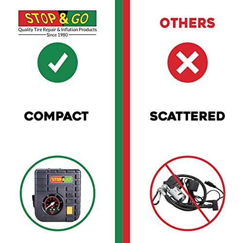 Stop & Go Mini-compressor de ar compacto RCP com adaptador de carro de 12 V e luz LED embutida para