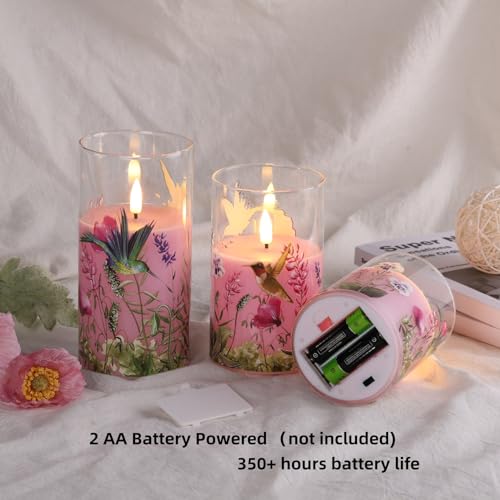 Eywamage CA-MA005-PINK FLOWER Hummingbird Glass Flameless Candles thumb #2