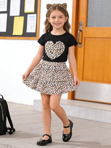 Image of Akyzic Little Girl Skirt Outfit Two Piece Spring Summer Outfit Butterfly Dress Cat Print Skirt Toddler Girl Outfit Set