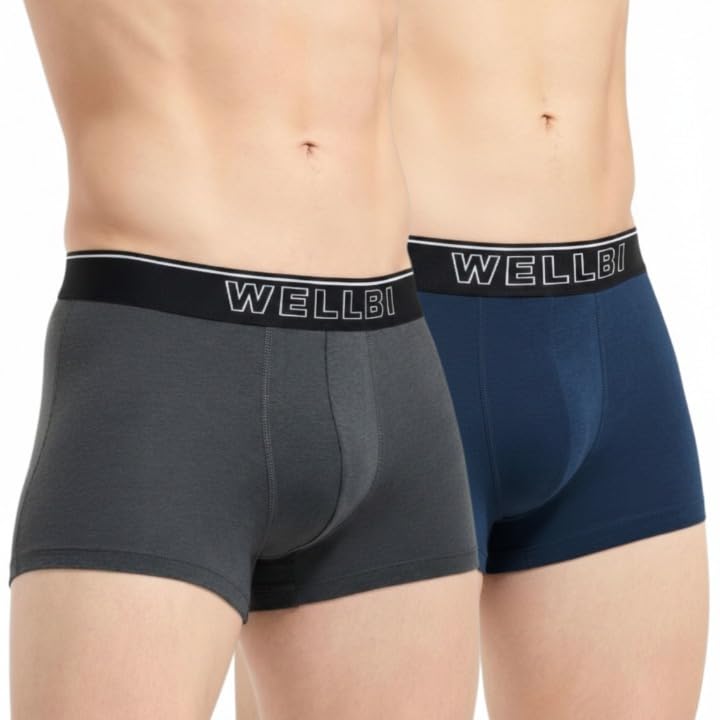 Image of Wellbi Mens Bamboo-Cotton Solid Trunks | 3x Softer Than Cotton | Breathable | Moisture-Wicking | 5x Odour Control | 4-Way Stretch | No Ride-Up Underwear