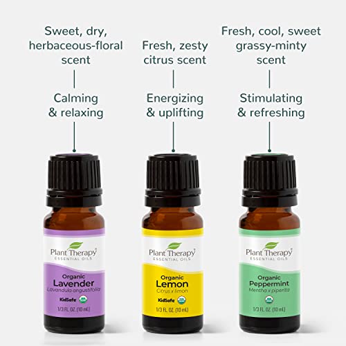 Plant Therapy Top 3 Organic Essential Oil Singles Set 10 Ml (1/3 Oz) Lemon, Lavender & Peppermint 100% Pure Essential Oils, Undiluted, Natural Aromatherapy For Diffusion And Body Care #TOP2