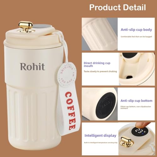 Image of Giftana Personalized Valentines Gift Set - Coffee Tumbler with Temperature Display, Brownie Brittle & Valentines Day Card - Valentine Gift for Girlfriend Boyfriend, Travel Mug 420ml - White