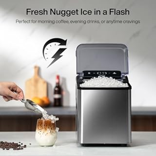 Typhur Fast Nugget Ice Maker Countertop with Self-Cleaning Pump, 35lbs/24H Crushed Pebble Ice Machine with Pellet Ice, 8 Packs Cleaner, Dual Ice Scoops for Home, Kitchen, Party, RV, Stainless Steel