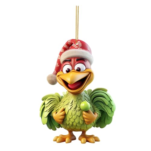 1 Stück Cartoon-Huhn-Weihnachtsbaumschmuck, Weihnachtsbaumschmuck, Weihnachtsdekoration Anhänger, Anhänger,lustige Hühner Anhänger, Acryl Weihnachtsbaum Dekorationen,Geeignet für (G-012, One Size)