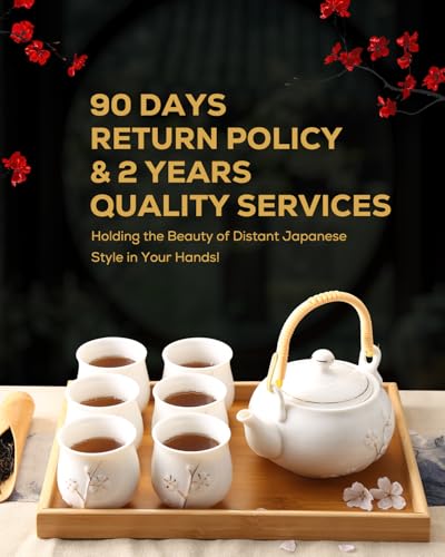 Foto von DUJUST japanisches Teeservice, weißes Porzellan-Teeservice, süßes asiatisches Teeservice für Teeliebhaber (Pflaume in Gold)