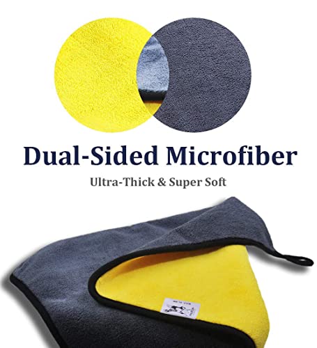 Image of 600 GSM Heavy Microfiber Cloth for Car Cleaning and Detailing, Dual Sided, Extra Thick Plush Microfiber Towel Lint-Free (600GSM, Yellow)