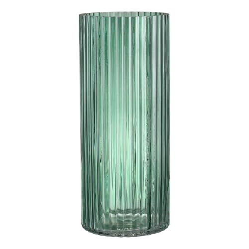 KAYLETIN Grön glasvas, cylinderglasvaser, hög blomvas, moderna ribbade vaser för vardagsrum, soffbord, matbord, kontor, bröllop, hylla, 30 cm