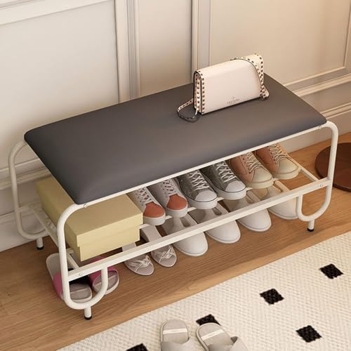 Banc à chaussures 2 niveaux en acier et siège cuir rembourré pour chambre - 5