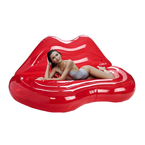 Image of FUNBOY Giant Inflatable Clear Red Lip Couch Pool Float, Luxury Float for Summer Pool Parties and Entertainment