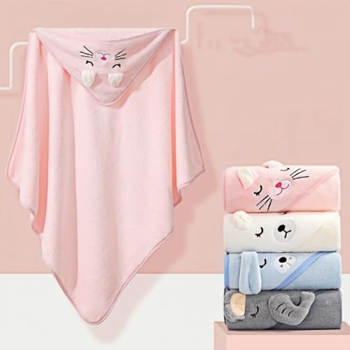 Image of 2 Pcs Baby Hooded Towels,31 x 31 in Baby Washcloths, Infant Super Soft Baby Bath Towels with Hood for Toddlers1-3,Highly Absorbent Viscose Hooded Towel for Boys, Girls, Newborn Essentials