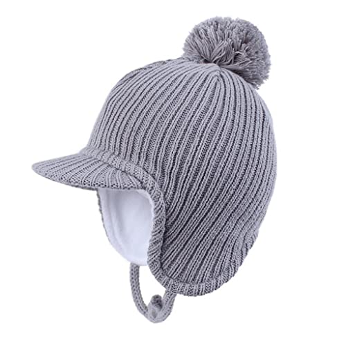 JSEIAJB Baby Toddler Infant Kids Autumn and Winter Visor Knitted Hat Fleece Lined Warm Earflap Beanie Cap for Boys Girls(D,Large)