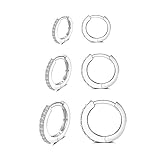 Silver Huggie Hoop Earrings for Women, 3 Pairs Tiny Hypoallergenic Sterling Silver Cartilage Hoops |