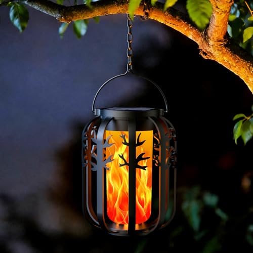 KagoLing Solar Lights Outdoor Garden, 1 Pack Gen2 Realistic Flickering Flame Hanging Solar Lantern, Garden Ornaments Outdoor Lights Waterproof, Perfect Decor Gifts for Yard Pathway Porch Halloween