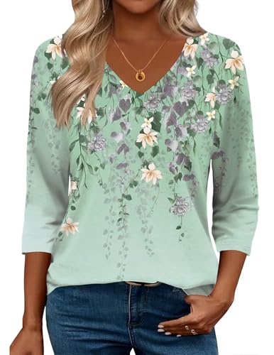 Image of Zeagoo 3 /4 Length Sleeve Womens Tops Casual V Neck Shirts Soft Basic Tees Business Work Blouses