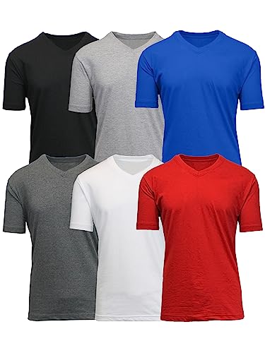 Galaxy by Harvic Men's 6-Pack Short Sleeve V-Neck Modern Fit Classic Tees (S-3XL)
