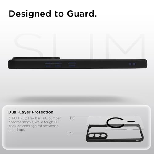 Image of RIGGEAR Shockproof Sleek Hybrid Armor Magnetic Back Cover Case Compatible with MagSafe Accessories for Vivo V70 FE 5G (Clear PC + Black TPU Bumper)