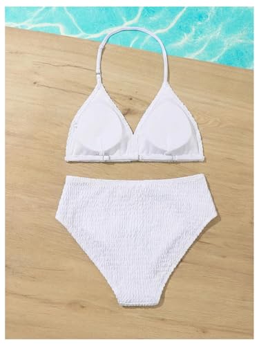 Image of RoseSeek Girl's Tie Dye Smocked 2 Piece Swimwear Sets Backless Cute Bikini | Halter Bikini Cute Brief Bathing Suit, Girls Bikini, Teen Bikini, Girls Swimsuit, Summer