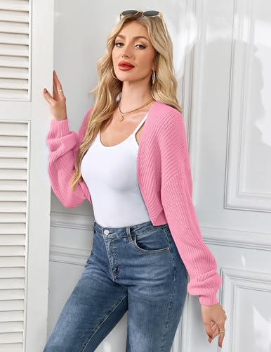 AGSEEM Women's Bolero Shrug Sweater Long Sleeve Knit Open Front Cropped Cardigans Casual Loose Ribbed Knitwear Y2K Tops 20254