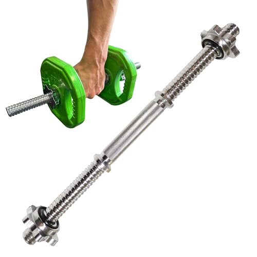 MuscleForge® Barra de mancuernas para musculación con collares, 45 cm de largo, 25mm de diámetro para platos de peso regulares, 2 piezas de collares