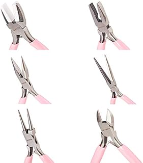 SUNNYCLUE 6pcs Mini DIY Jewelry Pliers Tool Set Round Needle Bend Long Nose Slide Cutting Linesman Nylon Jaw Pliers Professional Precision Pliers Beading Repair Supplies for jewelry making