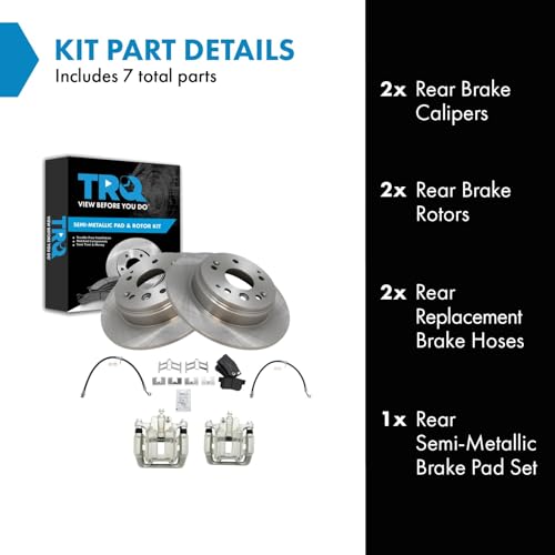 Image of TRQ Rear Brake Pad and Rotor Set Semi Metallic Rotors Calipers Hoses | For 2003-2011 Honda Element