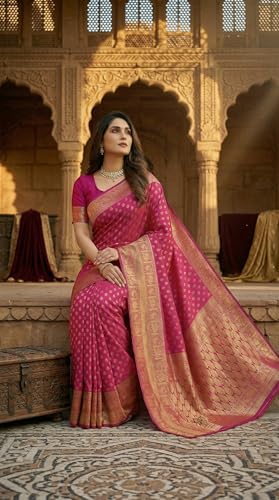 Image of C J Enterprise Women's Pure Soft Silk Saree With Blouse Piece For Wedding (Priya)